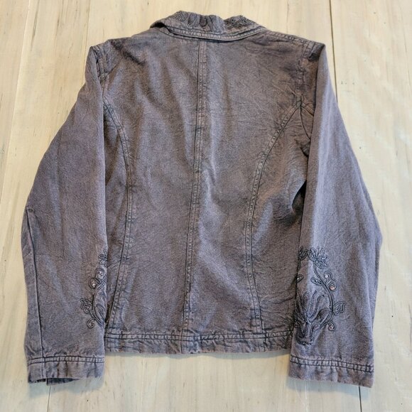 COLDWATER CREEK Jacket Brown Sz 4P Petite Floral Embroidered Beaded Denim Blazer - Picture 14 of 16